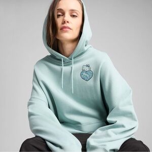 Hello Kitty x PUMA Glitter Graphic Trendy Oversized Hoodie Mint Womens Large XL